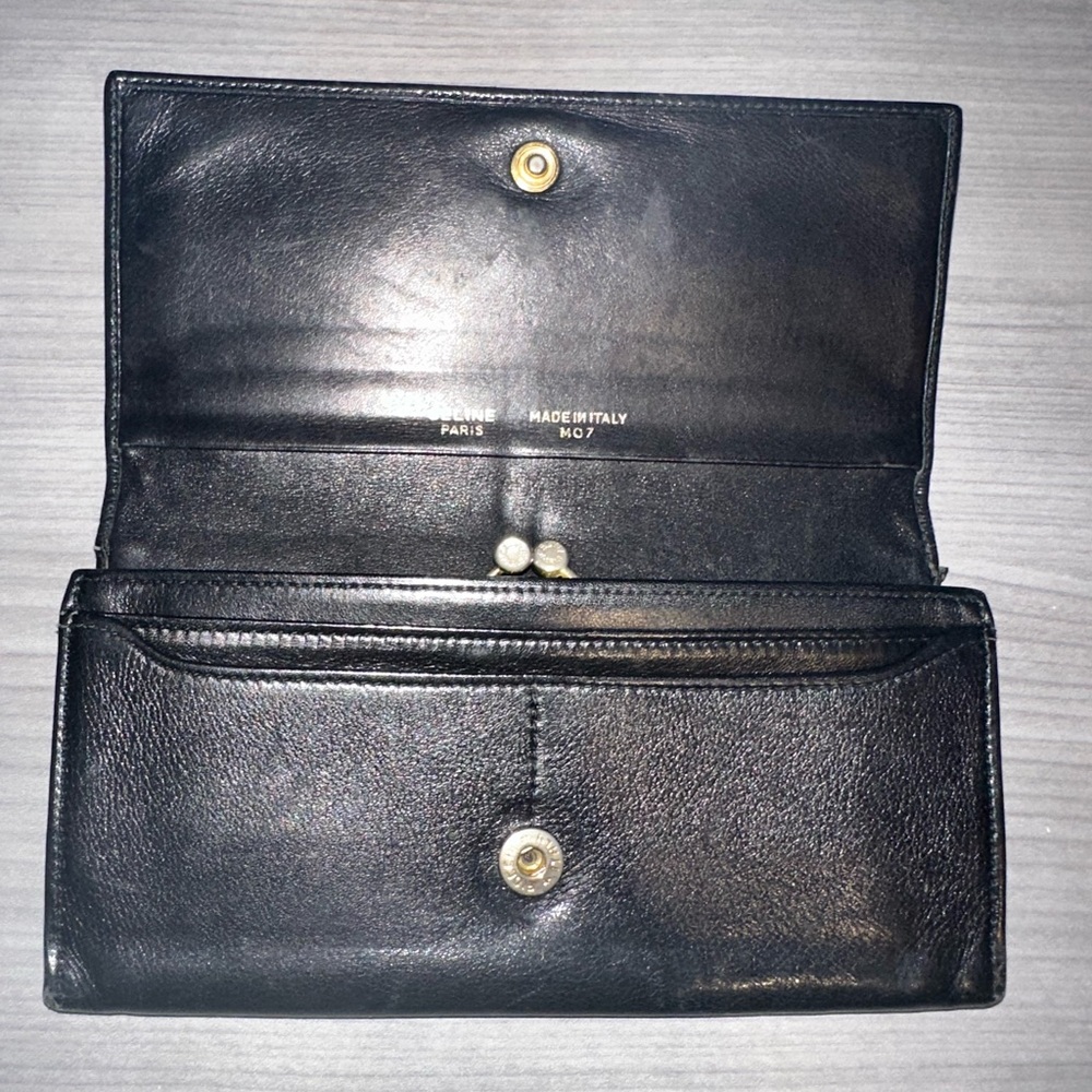 CELINE Long Wallet, Black Leather with Gold Hardware + Triomphe Logo - Picture 5 of 14